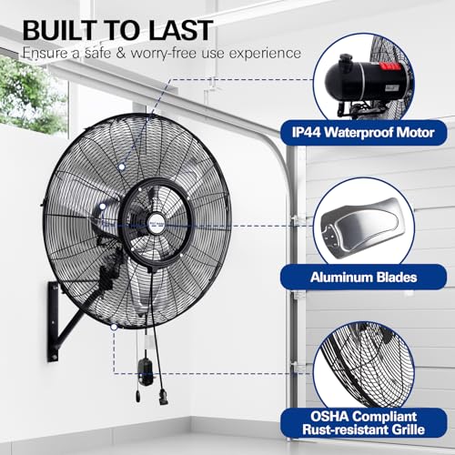 Image of BILT HARD 24 inch Oscillating High-Velocity Outdoor Wall Misting Fan, 3-Speed Patio Fans for Outside, 80 Oscillation, Waterproof, Industrial Wall Mount Fan for Outdoor- UL Listed