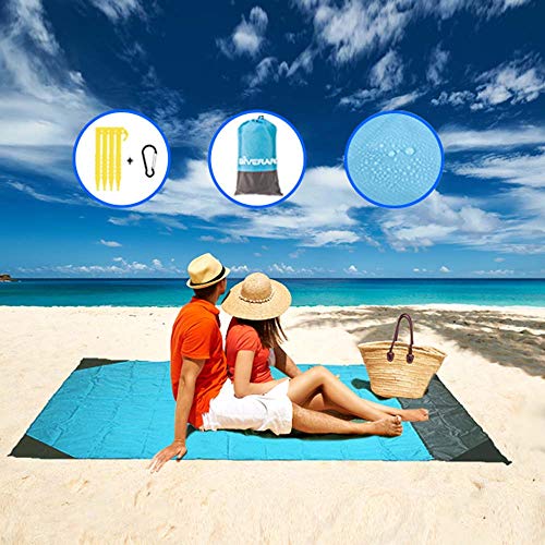 GIVERARE Sandfree Beach Blanket, Large Waterproof Picnic Blanket, Quick Drying Indoor&Outdoor Family Mat with 4 Stakes&4 Corner Pockets for Travel, Camping, Hiking, Music Festival Cover