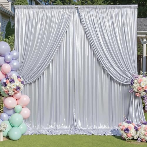 Image of 40x10 ft Wrinkle Free Silver Sequin Backdrop Curtain for Parties,Thick Not Fall Glitter Wedding Drapes Backdrop,4 Panels 5x10ft Shimmer Photo Wall Back Drop Cloth for Birthday Photography Background