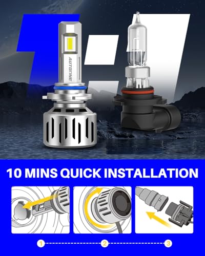 Image of AUTOONE 9006 LED Light Bulbs, 80,000LM 10X Ultra Bright 6500K Cool White, 1:1 Halogen Mini Size HB4, 60,000Hrs Lifespan, Plug and Play Fog Light or Daytime Running Light, Pack of 2