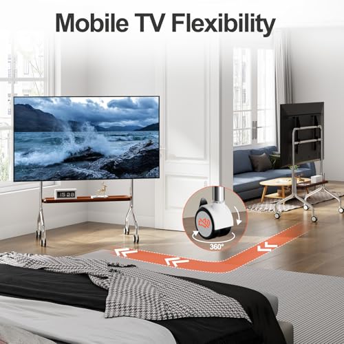 Image of Mobile TV Cart Easel Rolling TV Stand for 32 to 75 Inch LCD LED OLED Flat Panel Screens, Stainless Steel Portable Floor TV Stand with Locking Wheels Hold Up to 110 Lbs Max VESA 600x400mm