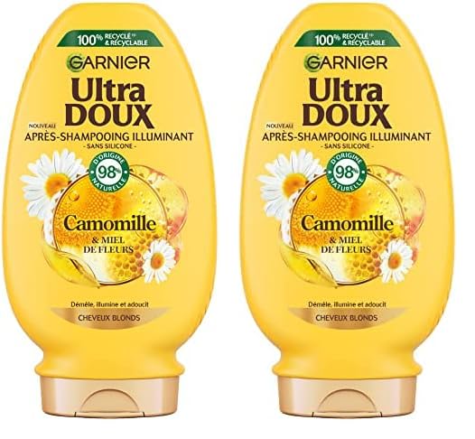 Garnier - Ultra Doux Après-Shampooing Illuminant pour Cheveux Blonds Naturels ou Méchés - Démêle et Adoucit - Camomille et Miel de Fleurs - Sans Silicone...