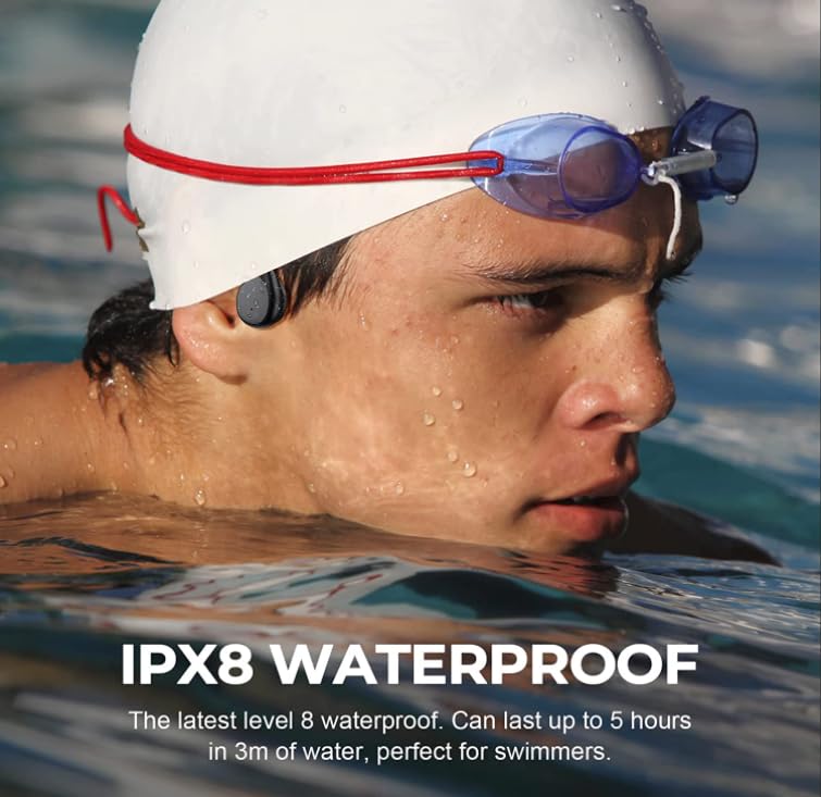 Relxhome Knochenschall Kopfhörer, Kopfhörer Schwimmen Eingebaute 32GB Speicher, MP3 Sport Kopfhörer Bluetooth 5.3, IPX8 Wasserdicht, Open Ear Kopfhörer für Schwimmen Laufen, 10 Stunden Spielzeit – Bild 4