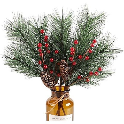 famibay Christmas Berries Pine Picks 4 Pack Artificial Red Berry Pine Branches Stems for Christmas Floral Arrangement Wreaths DIY Christmas Tree Holiday Decorations Cover