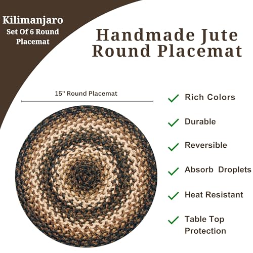 Homespice-Kilimanjaro-Black-Gold-Round-Placemats-Premium-Primitive-Placemats-to-Use-as-Round-Woven-Placemats-Absorbs-Spills-Easy-to-Clean-Thick-Dining-Table-Placemats-Set-of-6-15-Inches Homespice Kilimanjaro Black Gold Round Placemats Premium Primitive Placemats to Use as Round Woven Placemats Absorbs Spills Easy to Clean Thick Dining Table Placemats Set of 6 15 Inches