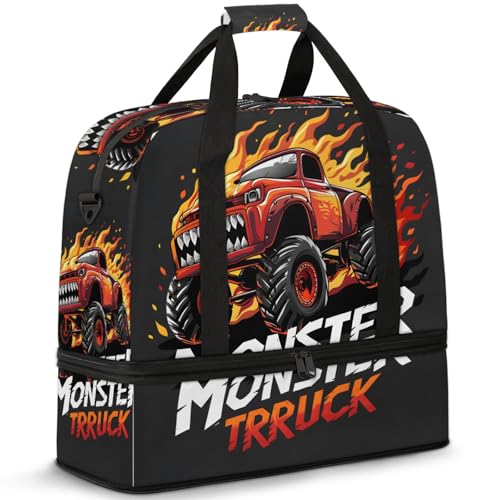 Large Weekender Overnight Bags Colorful Abstract Letters Truck Travel Duffel Bag for Women Men Gym Bag With Shoe Compartment Foldie Travel Tote Bag Carry On Personal Item Bag for Travel Gym Sports