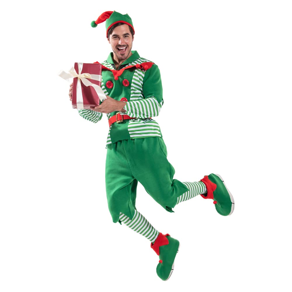 EraSpooky Weihnachtself-Kostüm für Erwachsene, Weihnachtsmann, Helfer, Design, Rot, Grün