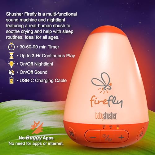 Baby Shusher Firefly Baby Soother for Crying Babies with Nightlight - White Noise Sound Machine, Baby Soother for Sleeping, Newborn Essentials for Crib, USB Rechargeable - 1 Count - Image 4