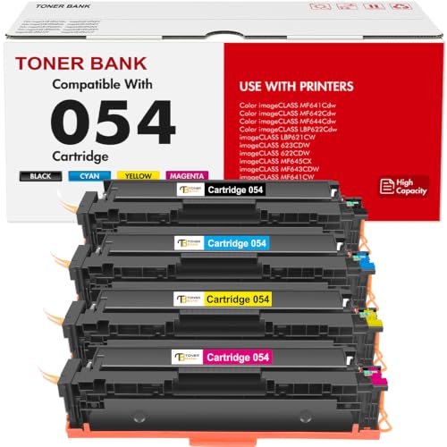 Toner Bank Compatible Toner Cartridge Replacement for Canon 054 054H Color ImageCLASS LBP621cw LBP623cw MF644Cdw MF642Cdw MF641Cw MF643cdw MF645cx LBP622Cdw LBP620 MF640C (Black Cyan Magenta Yellow)
