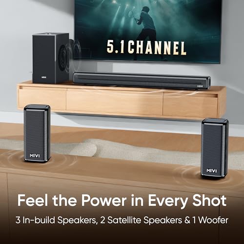 Image of Mivi Fort H550 Soundbar, 5.1 Channel HomeTheatre, 3 in-Build Speakers, 2 Satellite Speakers and 1 External Subwoofer, Multiple EQ & Input Modes, Made in India Sound bar for TV (Installation Included)