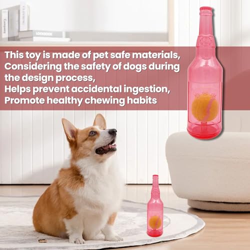 Interactive Dog Toy Rubber Bottle Toy Squeaky Dogs Chew Toy, Funny Water Bottle Dog Toy, Beer Bottle Chew Dog Toy Squeaking Dog Toy with Ball - Image 3