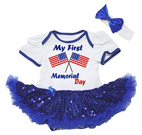 Petitebella USA Flags My First Memorial Day Baby Dress Nb-18m