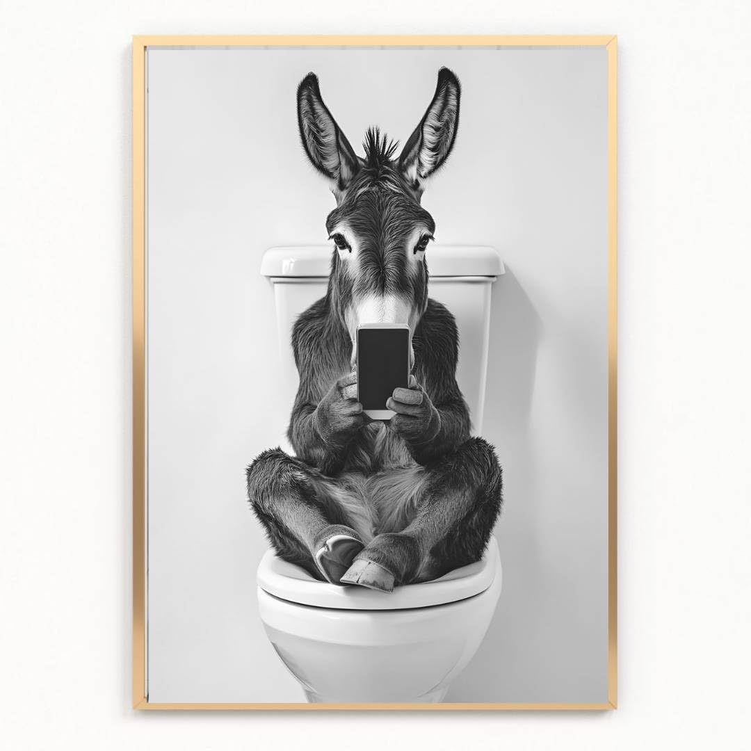Gfc Black White Funny Bathroom Toilet Animal Print Picture Poster Donkey On A Toilet Selfie Phone A4 Unframed Wall Art Home Decor Decorating
