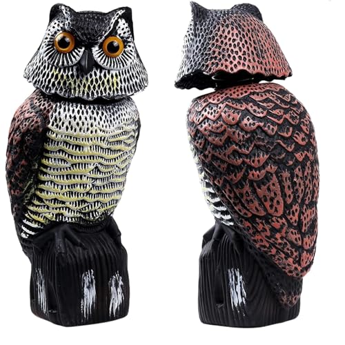 Señuelo de Búho de Jardín con Cabeza Giratoria 360° - Repelente de Animales para Exteriores, Plástico Resistente, Decoración de Jardín - Ahuyenta Conejos, Aves, Ratones y Ardillas