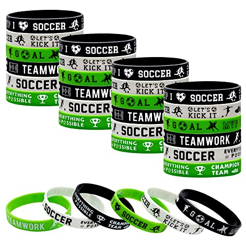 Forseezon 24 Packs Soccer Silicone Bracelets Party Supplies Soccer Motivational Rubber Wristbands...