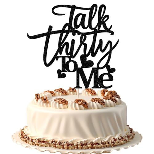 FmiyunEea Talk Thirty to Me Cake Topper- Dirty 30.Hello 30,30th Birthday/Wedding Anniversary Party,Boys Girls 30 Birthday Party Selected Cake Decoration (black)