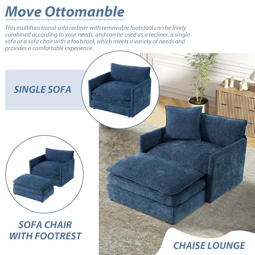Sillón Chaise Lounge Plegable Chenille Azul miniatura 6