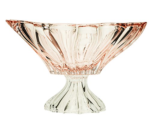 Aurum Crystal AU52038, 13-Inch Pink Plantica Crystal Fruit Bowl on a Stem, Decorative Centerpiece Wedding Gift Platter, Clear Czech Crystal Footed Deep Plate, Bohemian Crystal