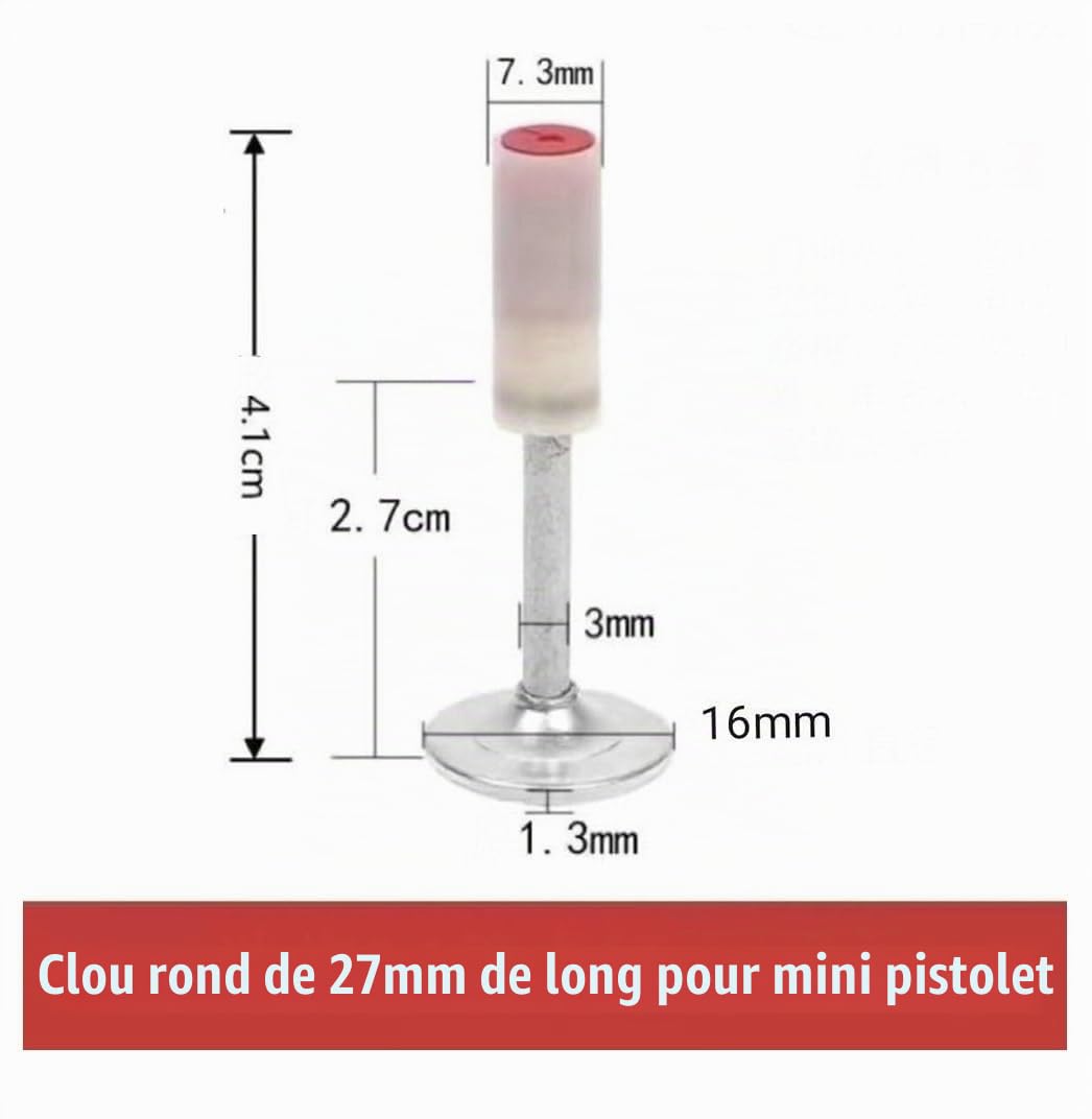100 Clous pour Pistolet à Ongles Cloueur Manuelle / 27mm x 3mm Rondelle 16mm / Acier/Application Ciment Acier Bois