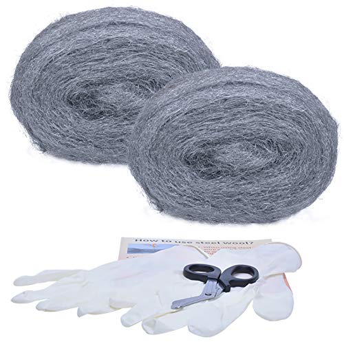 Oiyeefo Steel Wool for Critter Control Fill Fabric DIY Kit, Easy to Use and Install, Steel Wire Wool for Weep Holes/Gaps Around Garage Door Corner/Pipes/Wall Panels/Attic Vents?2packx10ft?
