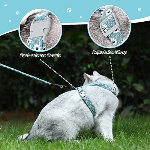 PETTOM Blumenmuster katzengeschirr mit Leine katzenleine mit Geschirr für Katzen mit Rundes Schlüsselband Ausbruchsicher Einstellbarer Brustgurt Geeignet für kleine und mittlere Katzen