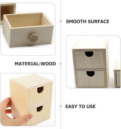 Miniatura 2 de EXCEART Caja de cajones de madera sin terminar sin pintar, caja de joyería de madera lisa en blanco, cajones pequeños de madera apilables, cajón de