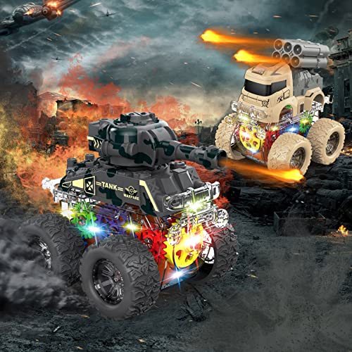 Yamaester Monster Trucks For Boys Light Up 4 Pack Push And Go Inertia Friction Powered Cars Pull Back Vehicles Toys, 360° Rotating Stunt Car For Kids 3,4,5,6 Year Old Birthday #TOP2