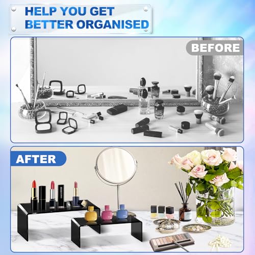 Image of Aheroi Acrylic Risers, 8 Pcs 2 Set(7 inchL~8 inchL~9 inchL) Display Risers, Black Arylic Display Stands Acrylic Shelf Riser, Display Holders for Vendor Events, Cupcake Stands, Toys Display Clear Shelves