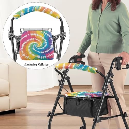 Image of Tie-Dye Rollator Walker Seat and Backrest Covers for Ladies Easy to Install Walkers Seat Covers Soft Walkers Seat Covers for Seniors Women