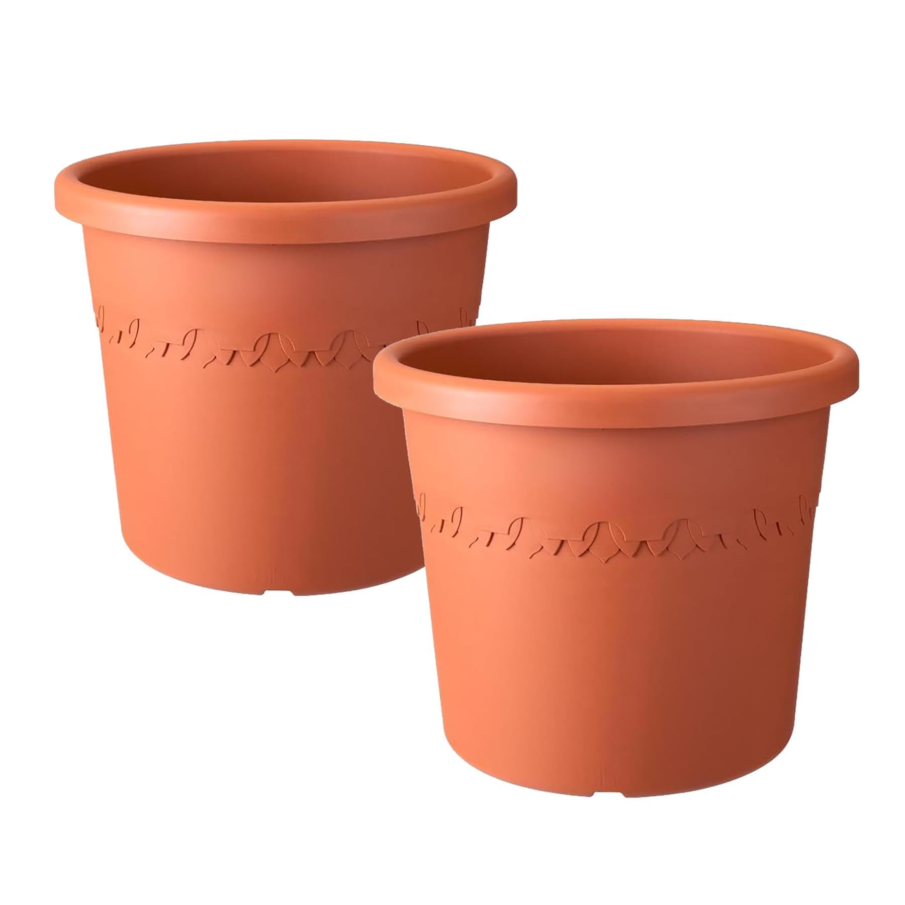 simpa 6L Algarve Plastic Outdoor Flower Planter Pots - Terracotta 20.5cm (H) x 25cm Dia - Set of 2 Pots