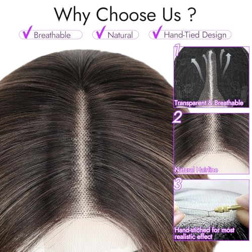 Image of Eawwii Ombre Light Brown With Blonde Short Wavy Wig for Women Lace Hairline Bob Style Synthetic Heat Resistant - Natural Appearance for Everyday Hairstyle 14 Inch