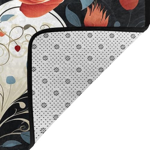 Tapis de sol salon vintage motif amour lavable antidérapant pour chambre - 5
