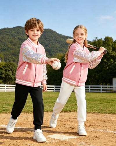Image of Cromoncent Kids Varsity Baseball Jacket Colorblock Bomber Coat Unisex Boys Girls School Outwear, 18 Months - 14 Years