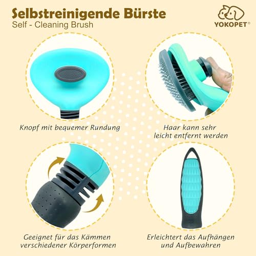 YOKOPET Hundebürste Katzenbürste, Haustier Bürsten Unterwolle, Hundebürste Katzenbürste für Langhaar und Kurzhaar, Sauberes Haustierhaar von der Bürste mit Einem Knopf