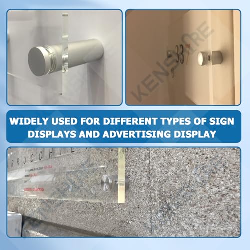 KENSHIRE 12 Stück 25 x 25 mm Aluminium-Schild-Abstandshalter, Wandhalterungen, Werbeschrauben, Befestigungen, Abstandshalter, Befestigung für Acrylschilder, Display (silber-eloxiert)