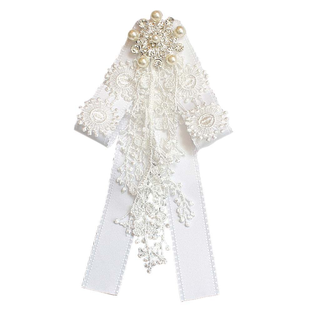 JKQBUX White lace Bow Tie Brooches for Women Fashion jabot collar brooch pins Pre-Tied Neck Tie Shirt Corsage Neck Tie