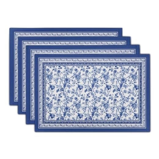 29 Stunning Blue and White Kitchen Ideas 6 Blue Floral Branches Placemats Set of 4 ,12 x 18 Inch Chinoiserie Table Mats Washable Heat Resistant Linen Fabric Rectangle Place Mat for Indoor Outdoor Kitchen Dining Home Decor