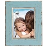Prinz Clearwater Distressed Wood Frame with Gilded Border, 5 by 7-Inch, Blue