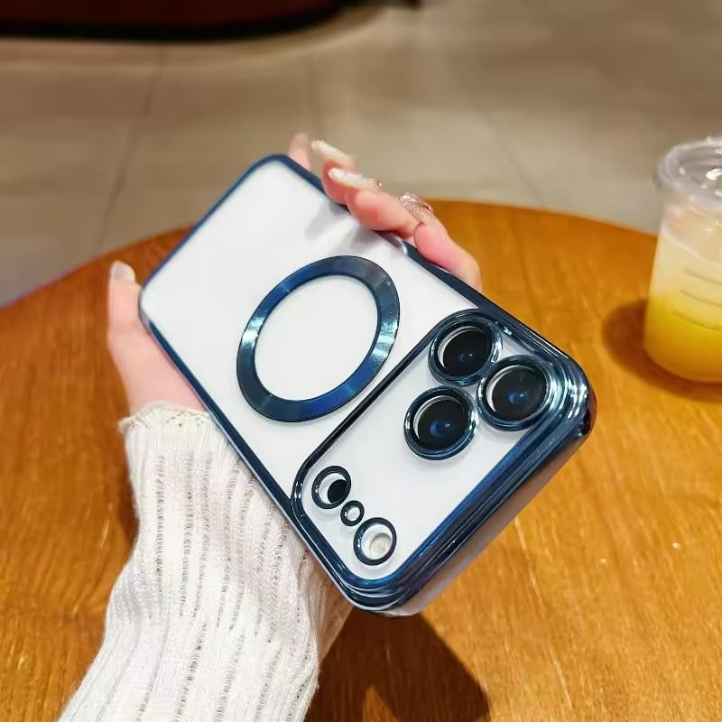 Image of Back Cover Compatible with iPhone 17 Pro Max Ring Logo Cut with Lens Protection Chrome Back Case Cover for - iPhone 17 Pro Max (Blue)