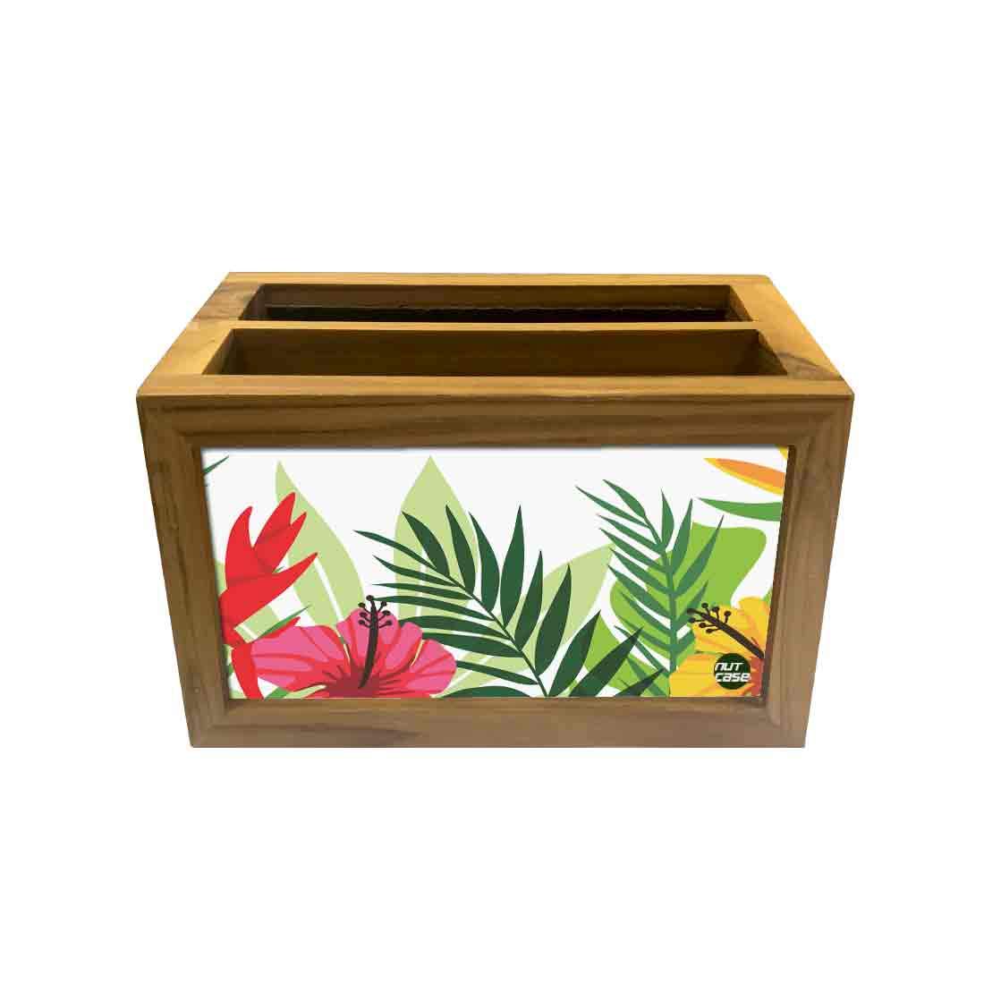 Nutcase Designer Teak Wood TV Remote Stand For Home Remote Holders Organizer Caddy for TV/AC Remotes Control -Multipurpose Desk Organiser-6�x4�x4� - Floral Beauty 2