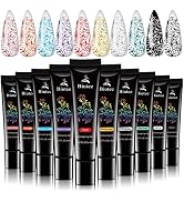 SEISSO Nail Polish Gels Stamp, 10 Colors Stamping Gels White Black Purple Blue Green Glitter Gold...