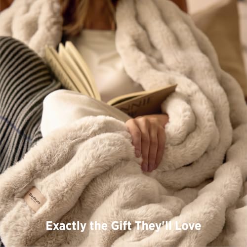 Image of Bedsure Fluffy Bubble Faux Fur Throw XL Blanket, 50 inchx70 inch, Light Beige