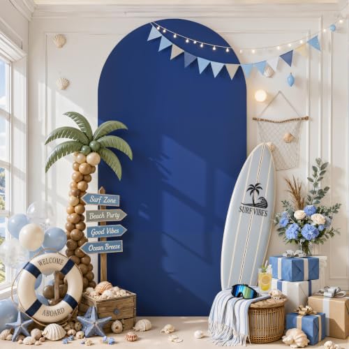 Image of Navy Blue Arch Cover 6.6FT Spandex Fitted Wedding Arch Stand Covers Round Top Chiara Arch Covers Stretchy Backdrop Cover for Birthday Party Ceremony Banquet Decoration