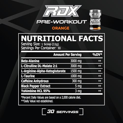 Image of Pre Workout Powder for Men & Women | Enhanced Energy, Focus, & Pumps + Cognitive Enhancers | 300mg Caffeine | 30 Servings (Orange)
