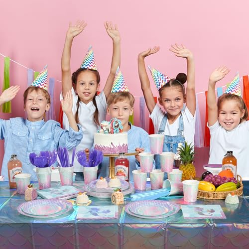 Mashan MERMAID IRIDESCENCE PLATES SERVE 50 400Pcs Mermaid Iridescent Laser Party Supplies,Mermaid Plates And Napkins Set Serve 25 Guests,Disposable Mermaid Paper Plates Napkins Cups Knives thumb #6