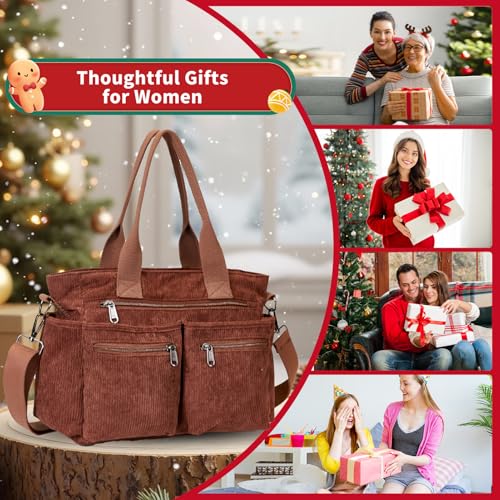 Image of YDF Corduroy Tote Bag for Women Crossbody Purse with Zipper, Aesthetic Multi Pocket Work School Bag, Gifts for Mom Teacher