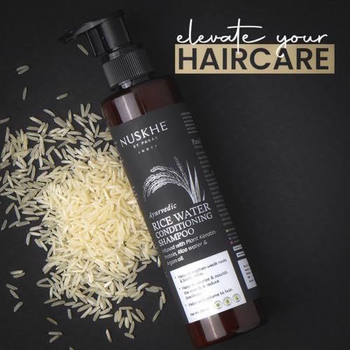 Image of Nuskhe by Paras | Ayurvedic Rice Water Conditioning Shampoo | With Coffee, Bhringraj, Amla & Argan Oil | Helps Reduce Hair Fall, Strengthen Roots & Add Volume | For All Hair Types | 200ml