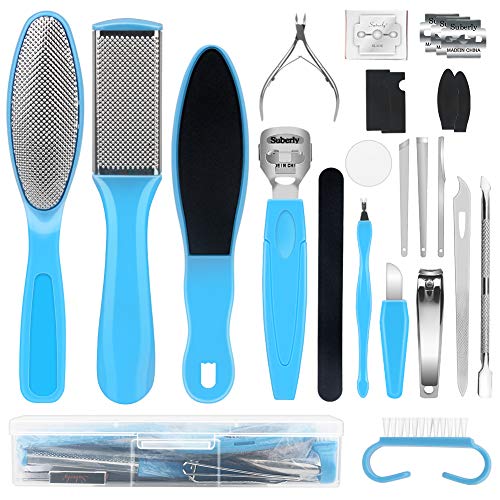 Foot File Pedicure Tools Kit, 20 In 1 Foot Care Pedicure Tools Set, Dead Skin Callous Removers For Feet, Nail Toenail Clipper Foot Care Set (Blue)