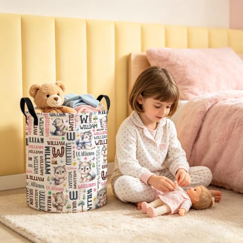 Image of Custom Wolf Laundry Hamper, Personalized Laundry Basket with Name, Customized Dirty Clothes Basket for Clothes Toy Bathroom Bedroom Storage,S-16.5 inchX 13.8 inch