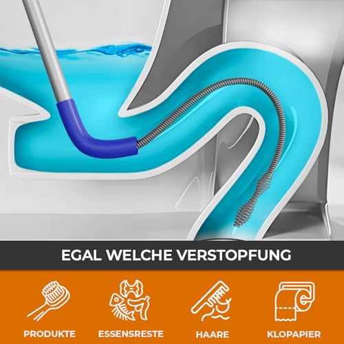 Meisterfaktur Spirala do czyszczenia rur do toalet [1,8 m] – spirala do ciężkich zatorów WC – dzięki silikonowej ochronie bez uszkodzeń – bezpieczne usuwanie zapchania toalet